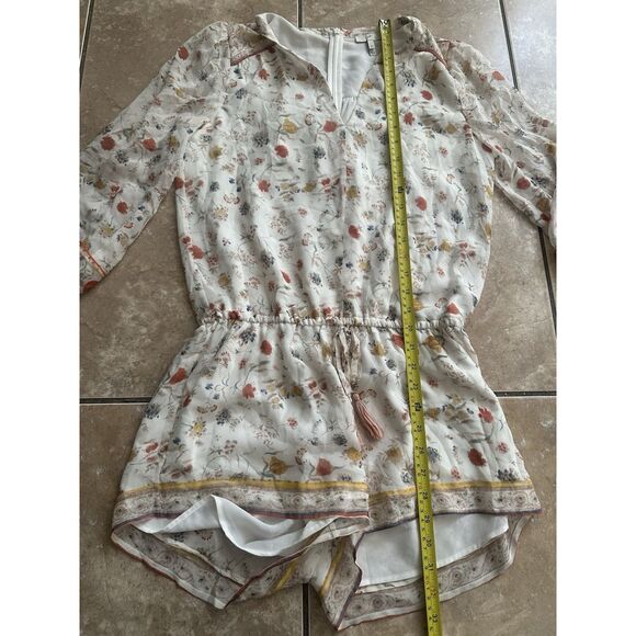 JOIE XS Silk Printed Lined Romper Floral Tasseled Drawstring - Picture 6 of 8